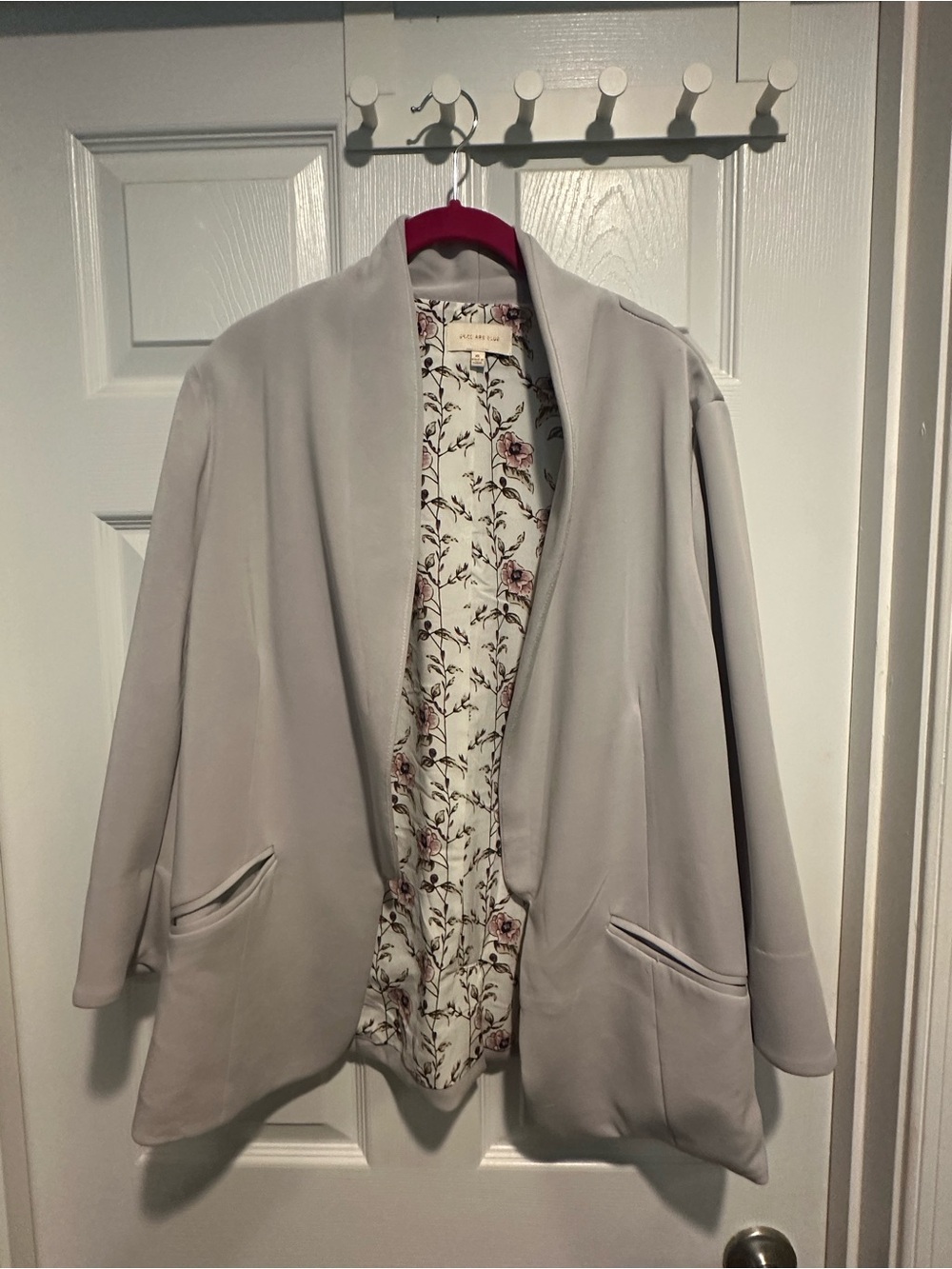 Skies Are Blue Light Gray Open Front Blazer with Floral Lining